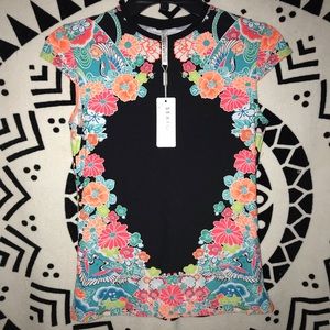 SEAFOLLY Black Kimono Rose print rash guard Sz S